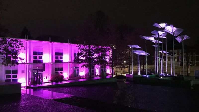 Lloyd Building lit up for #PurpleLightUp Disability History Month
